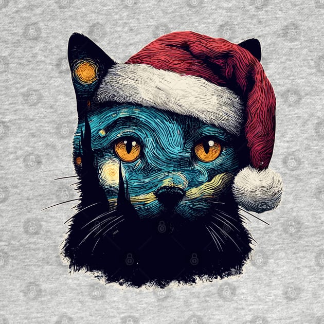 Van Gogh Christmas Cat by TomFrontierArt